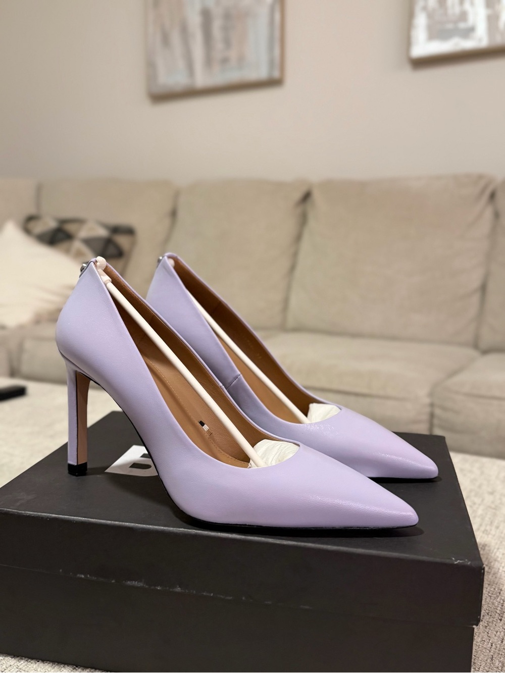Hugo Boss Janet Pointed Toe Pumps Women’s Lavender Leather Stiletto Heels Size 7